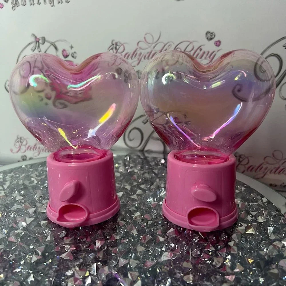 heart shaped candy/pill dispensers holographic pink turn able storage holder y2k